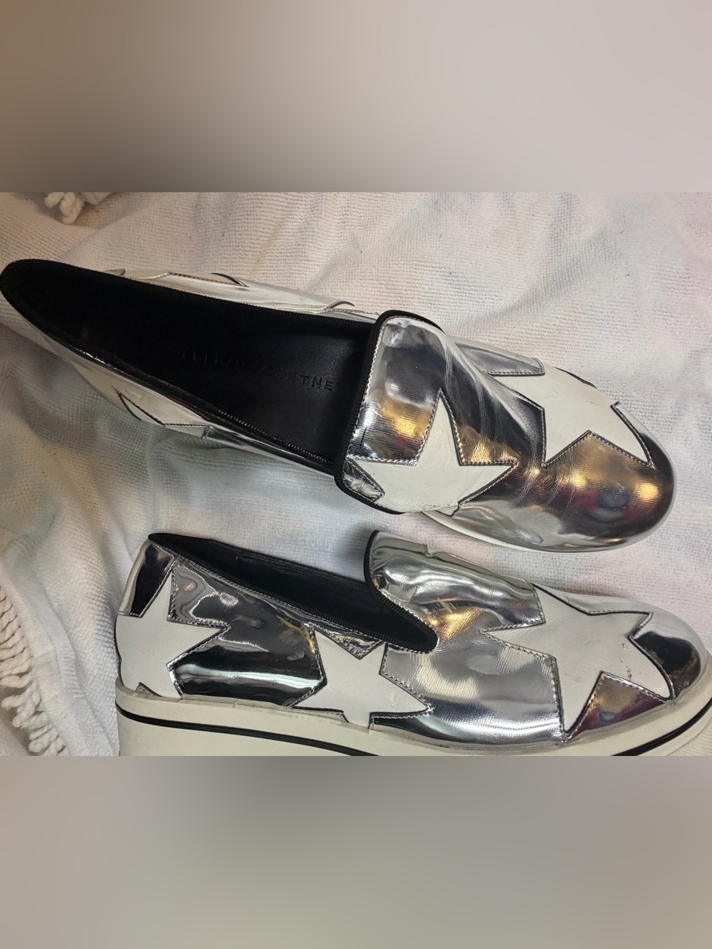 Stella McCartney Silver and White Star Platform Slip-On Loafers